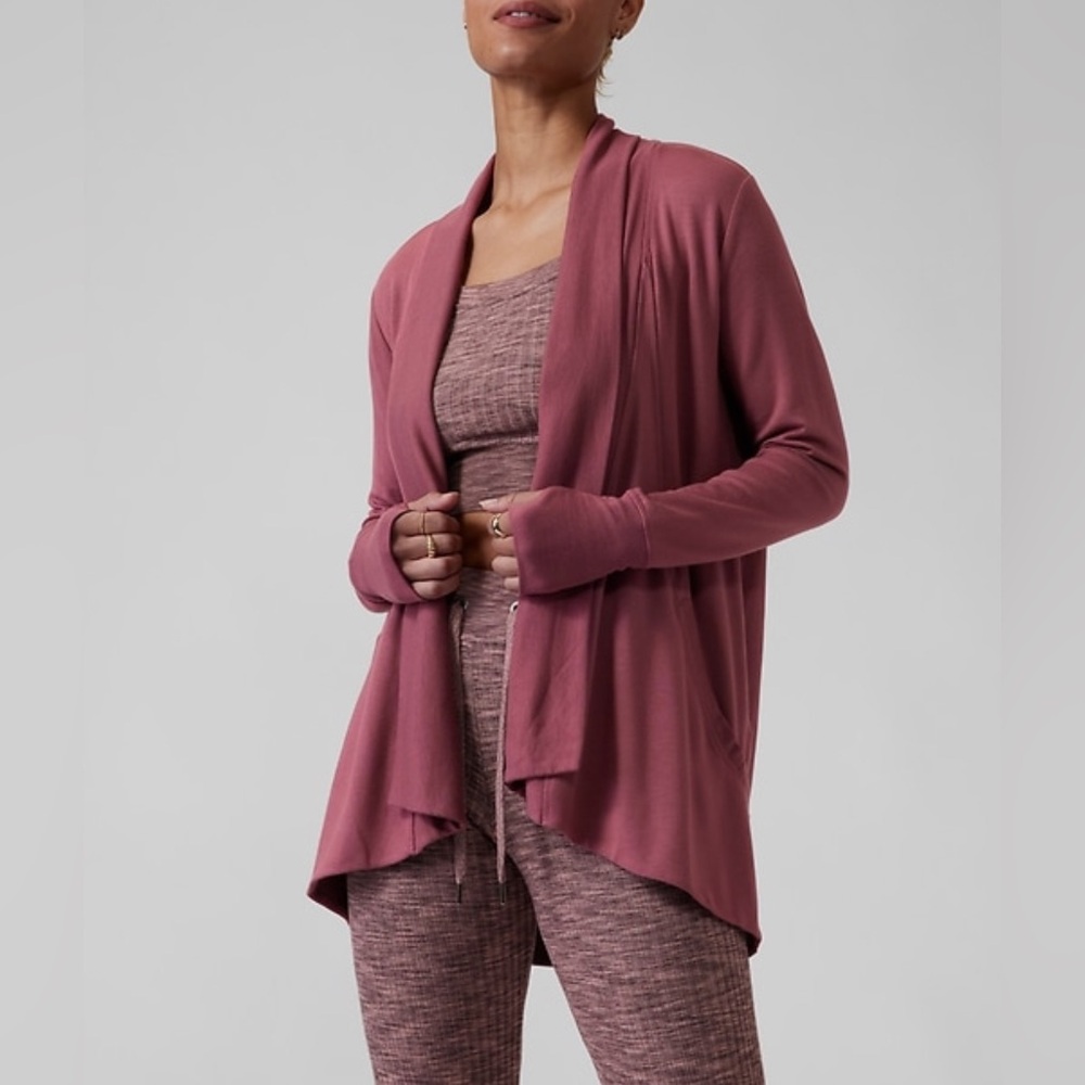 ATHLETA WOMEN'S TAWNY ROSE LONG SLEEVE SOFT PRANAYAMA WRAP CARDIGAN
